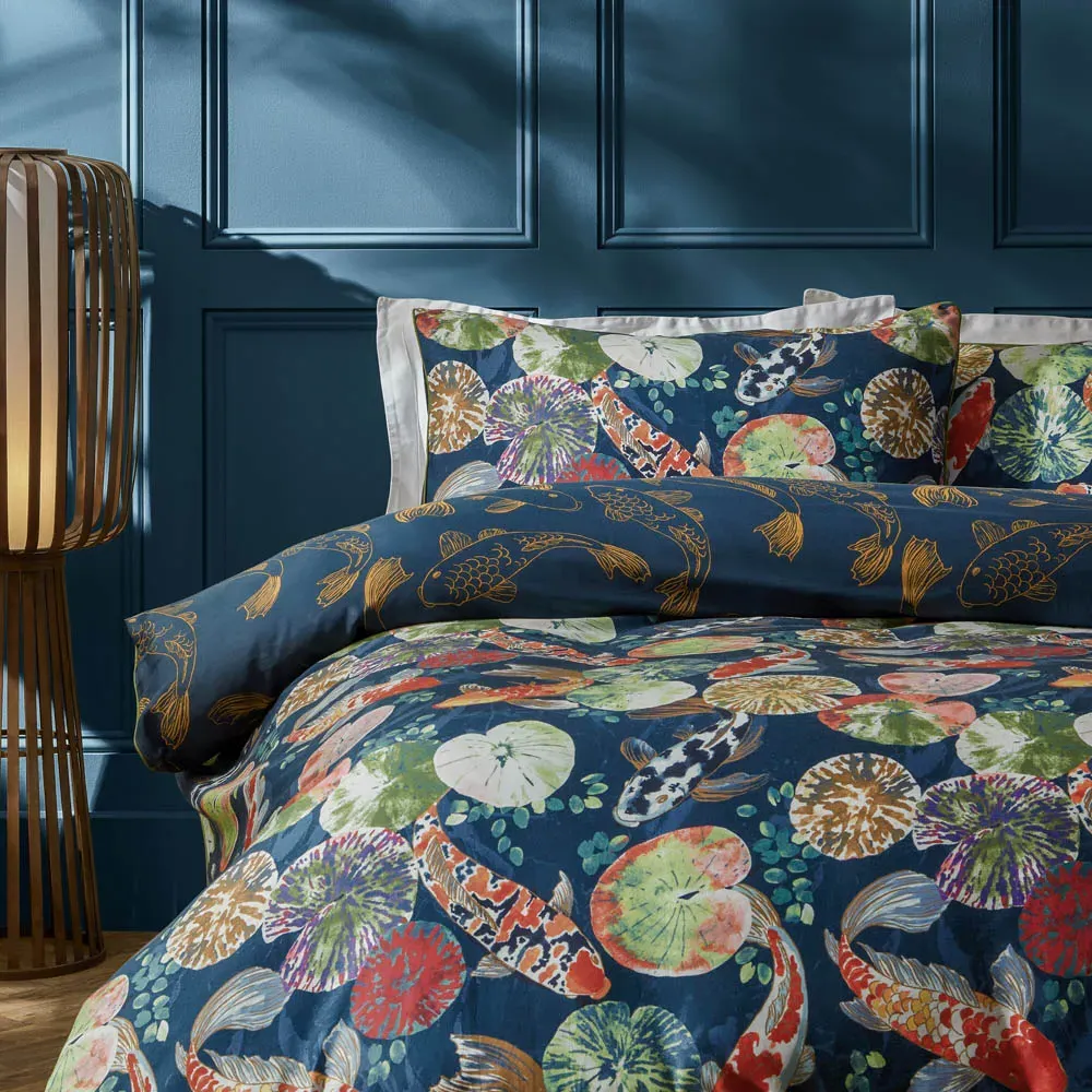 Koi Double Duvet Cover Set - Blue