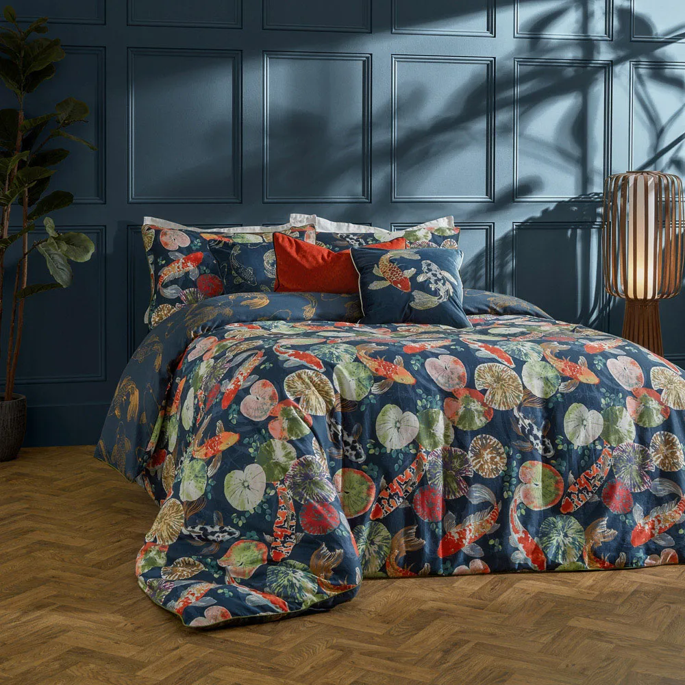 Koi Double Duvet Cover Set - Blue