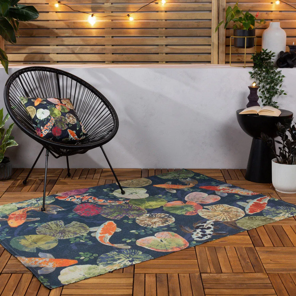 Koi Outdoor Rug 120 x 170cm - Blue, Polyester