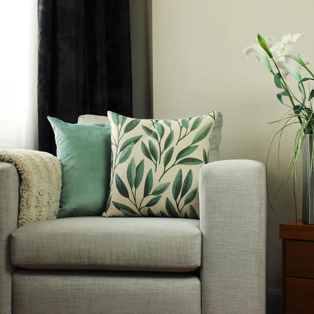 Laurel Botanical Cushion - Forest Green