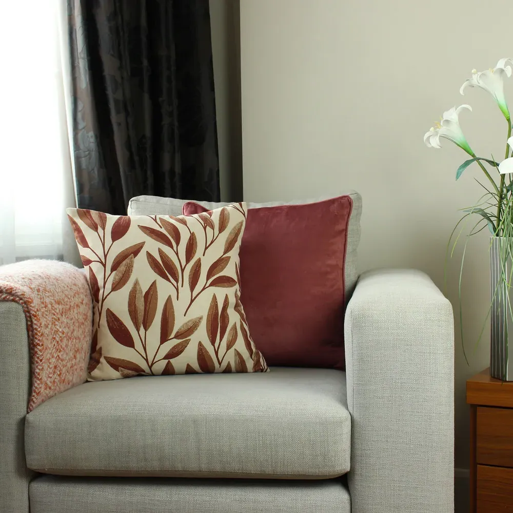 Laurel Botanical Cushion - Rust