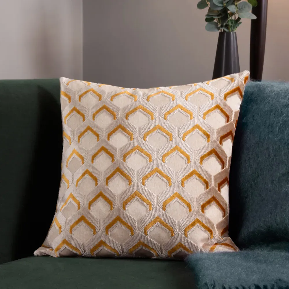 Ledbury Jacquard Cushion - Gold, Velvet