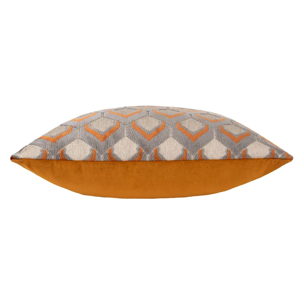 Ledbury Velvet Jacquard Cushion - Ginger and Grey