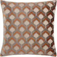 Ledbury Velvet Jacquard Cushion - Ginger and Grey