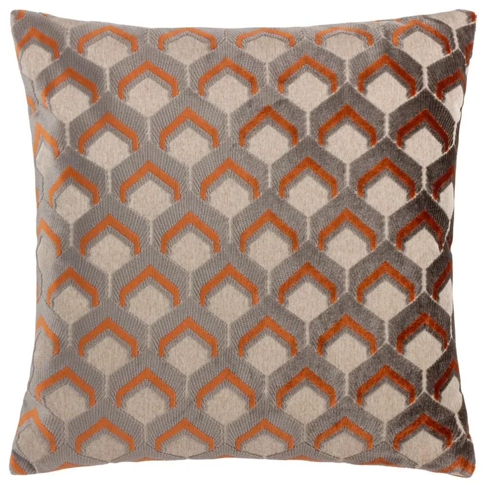 Ledbury Velvet Jacquard Cushion - Ginger and Grey image