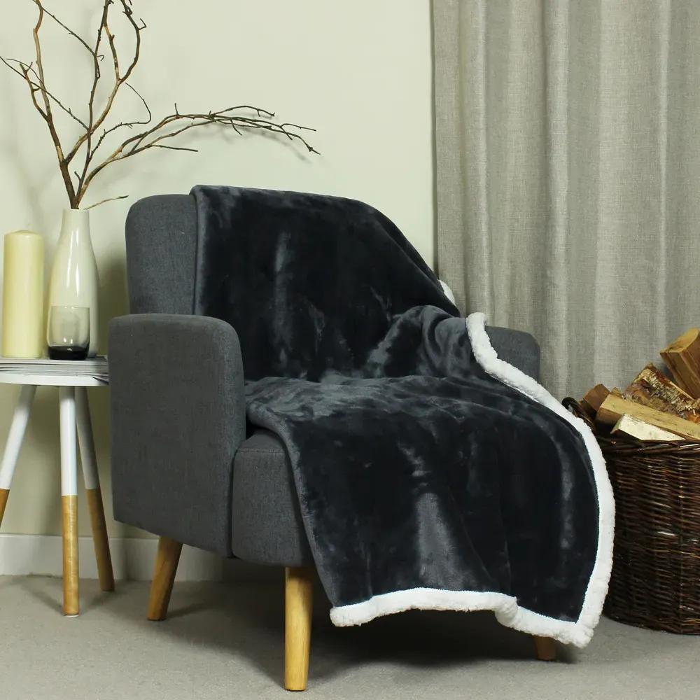Luxe Sherpa Fleece Throw - Grey, Polyester