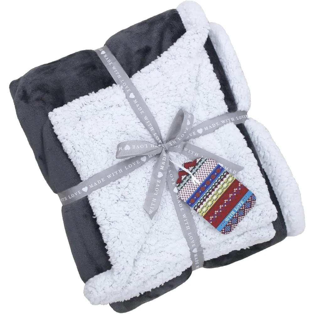 Luxe Sherpa Fleece Throw - Grey, Polyester