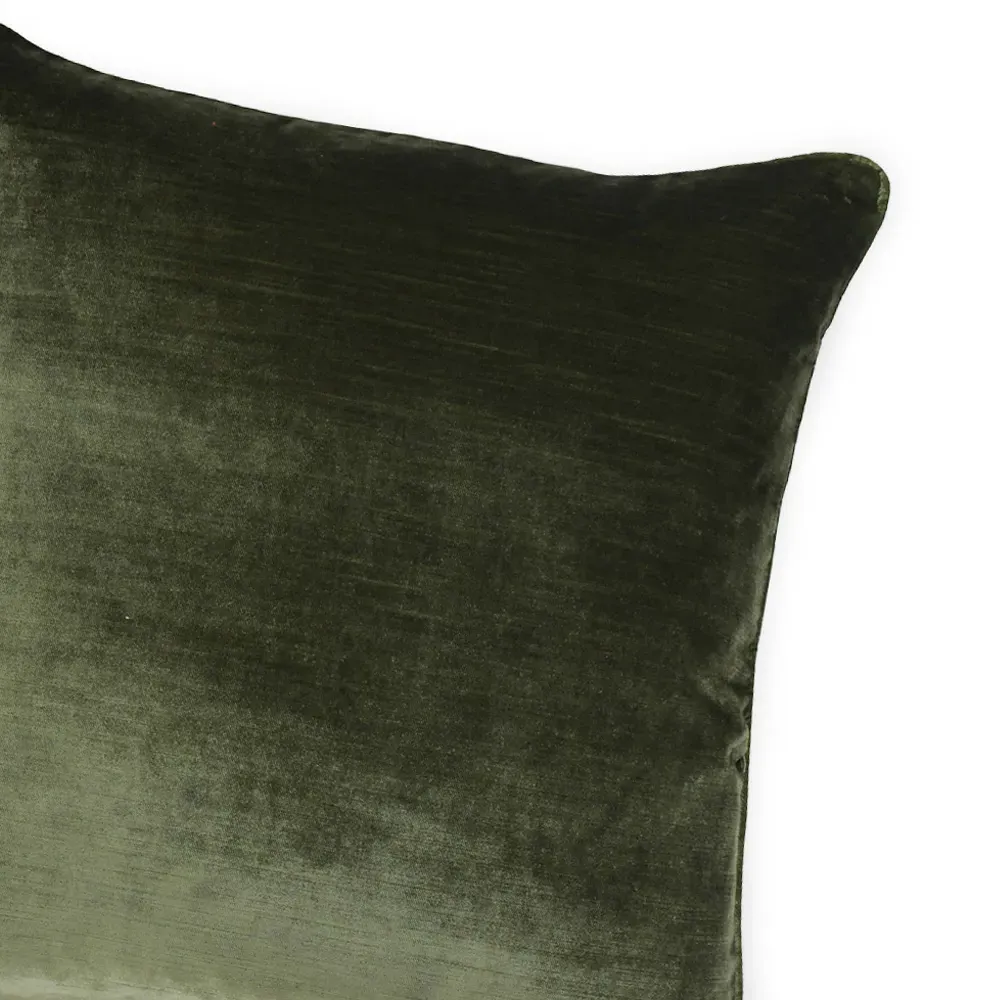 Luxe Velvet Piped Cushion - Olive Green