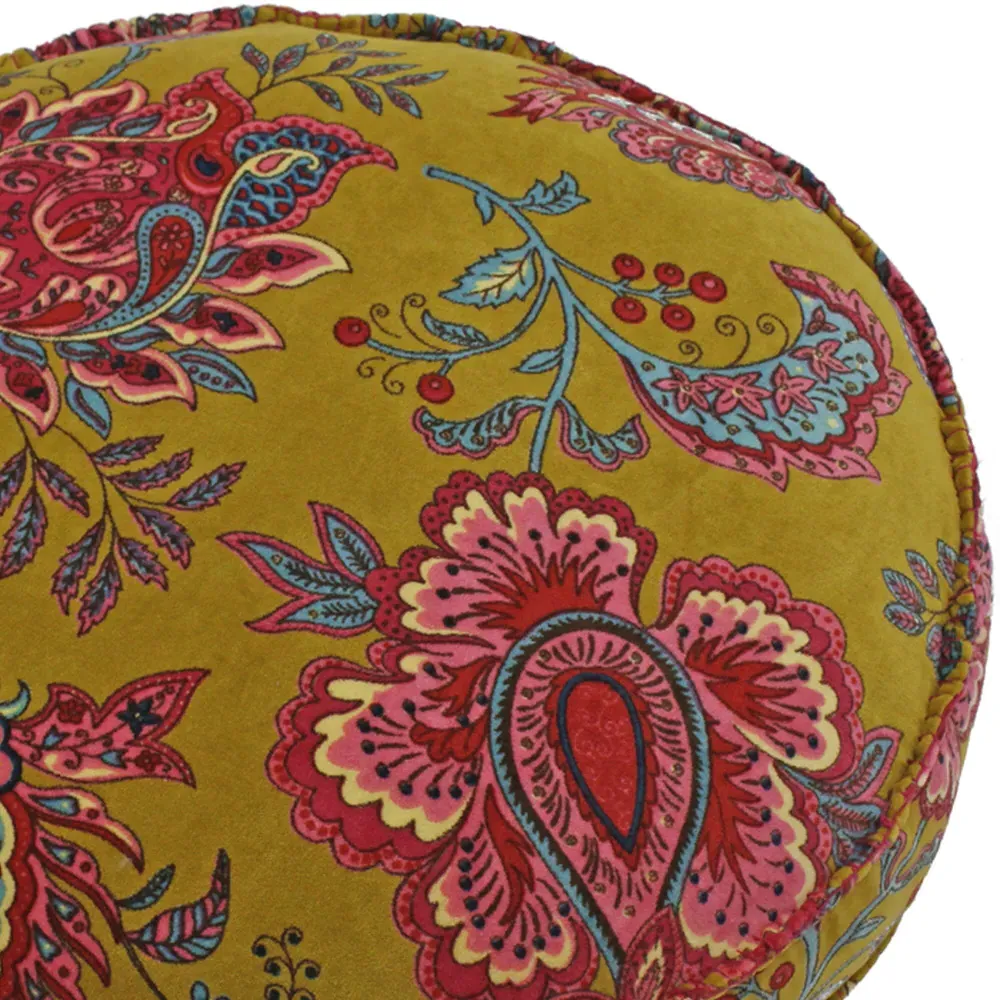 Malisa Round Cushion with Pom Poms - Lemon Curry, Cotton
