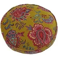 Malisa Round Cushion with Pom Poms - Lemon Curry, Cotton