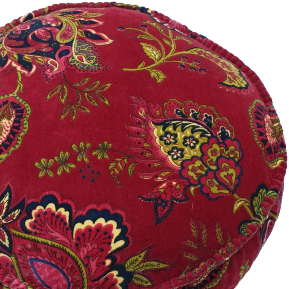 Malisa Round Cushion with Pom Poms - Pomegranate, Cotton