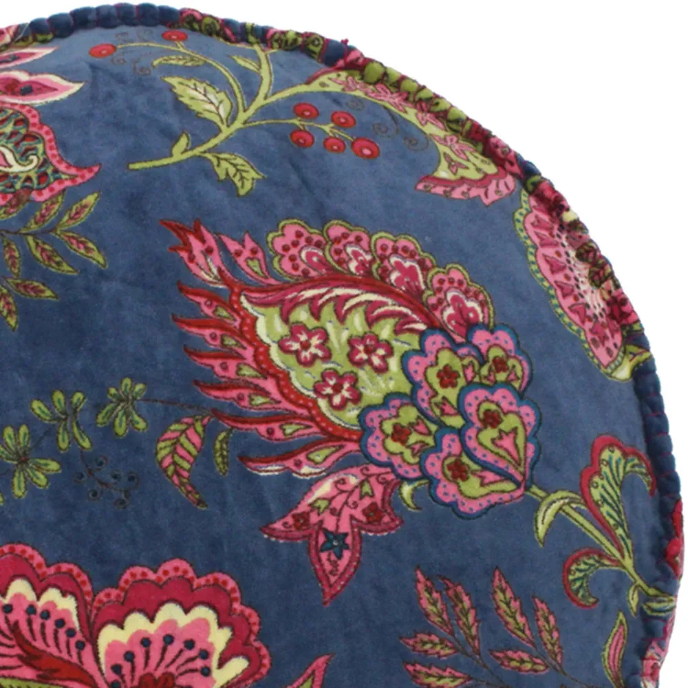 Malisa Round Cushion with Pom Poms - Smoke Blue, Cotton