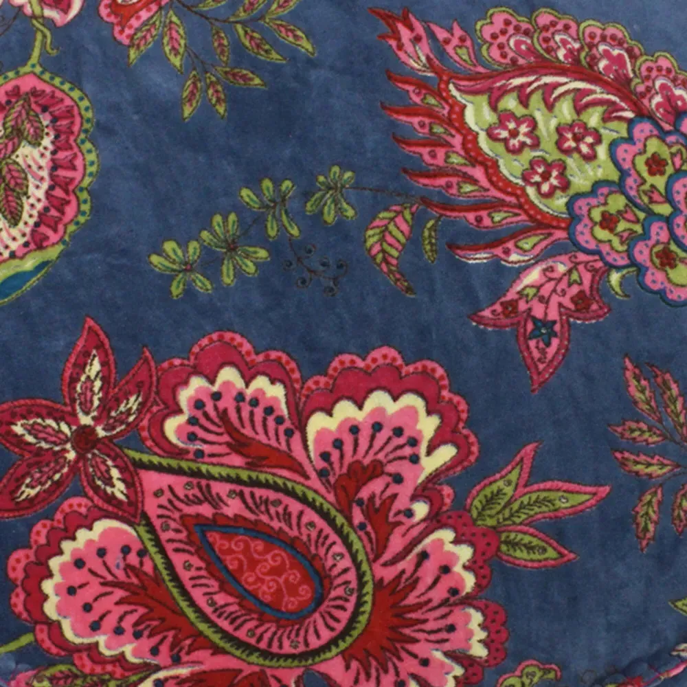 Malisa Round Cushion with Pom Poms - Smoke Blue, Cotton