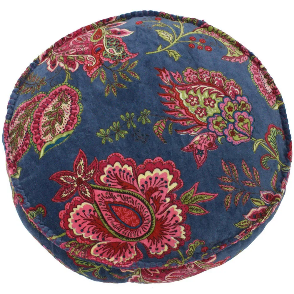 Malisa Round Cushion with Pom Poms - Smoke Blue, Cotton