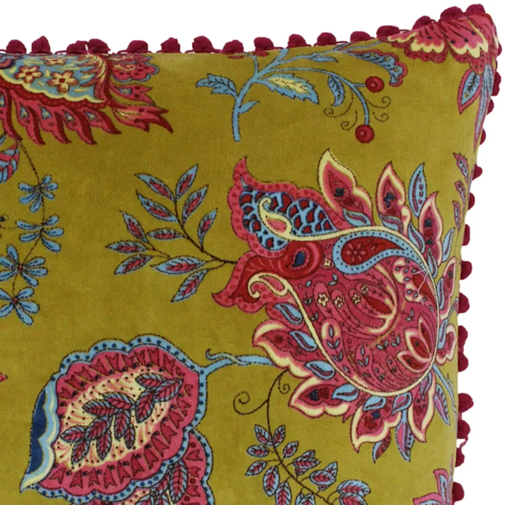 Malisa Square Paisley Cushion - Lemon Curry, Cotton