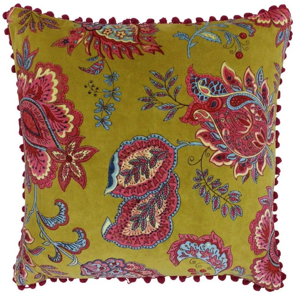 Malisa Square Paisley Cushion - Lemon Curry, Cotton image