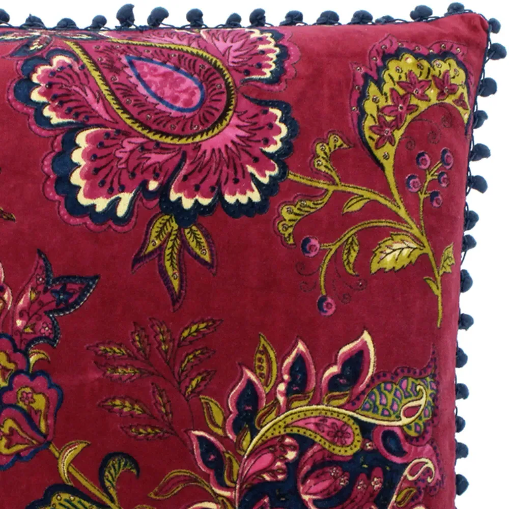 Malisa Square Paisley Cushion - Pomegranate, Cotton