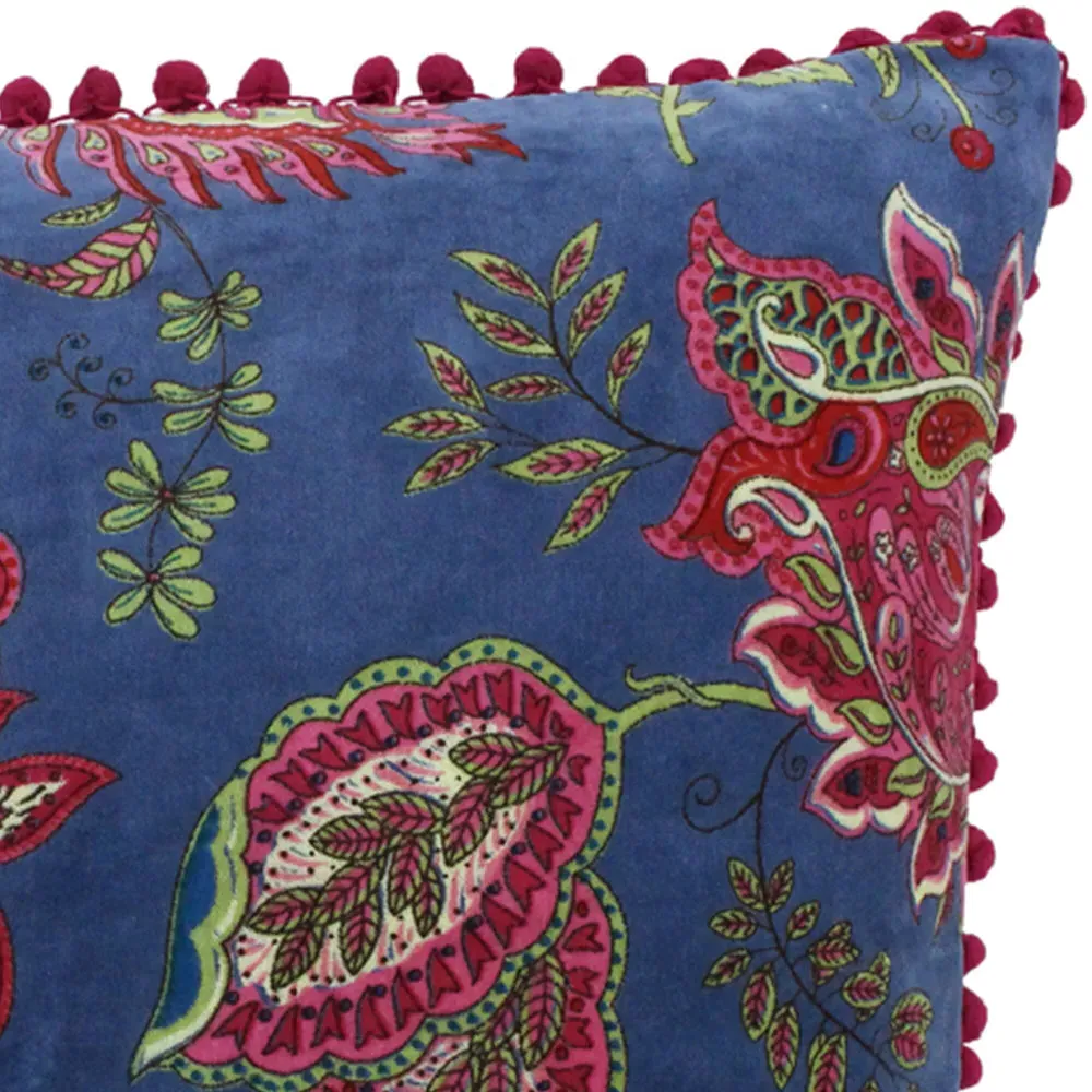Malisa Square Paisley Cushion - Smoke Blue, Cotton