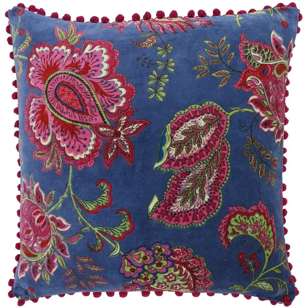 Malisa Square Paisley Cushion - Smoke Blue, Cotton