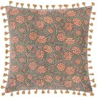 Marisa Floral Cotton Velvet Cushion - Petrol