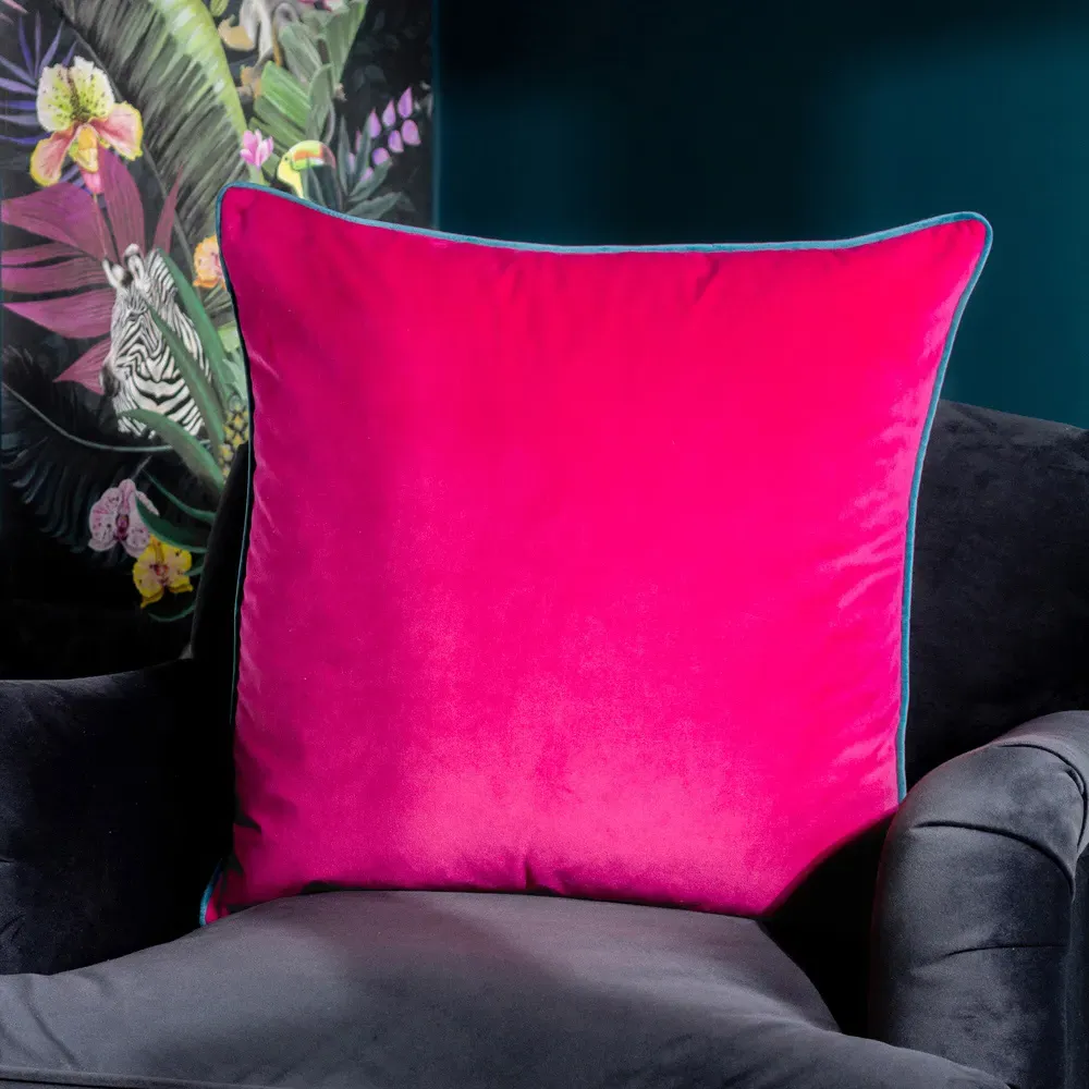 Meridian Raspberry Velvet Cushion - Teal