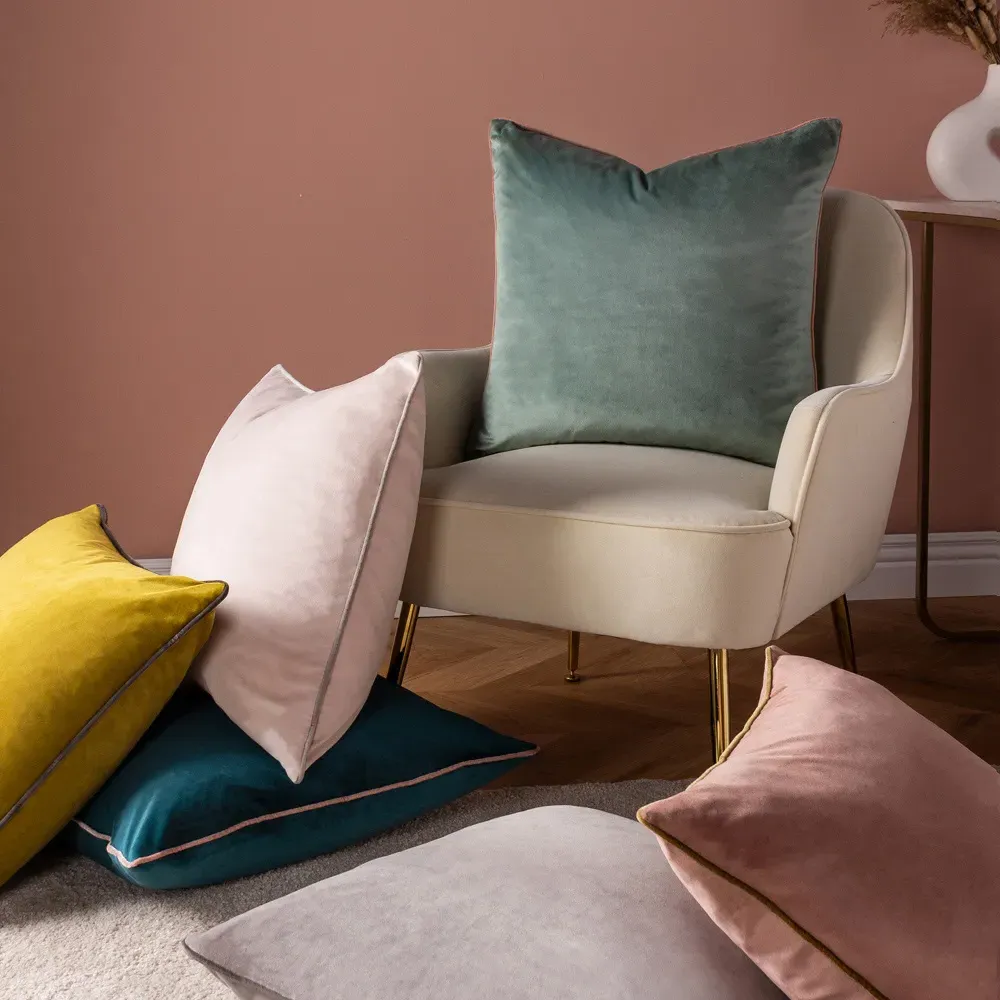 Meridian Teal Blush Velvet Cushion