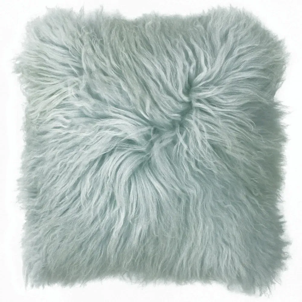 Mongolian Sheepskin Cushion - Blue image