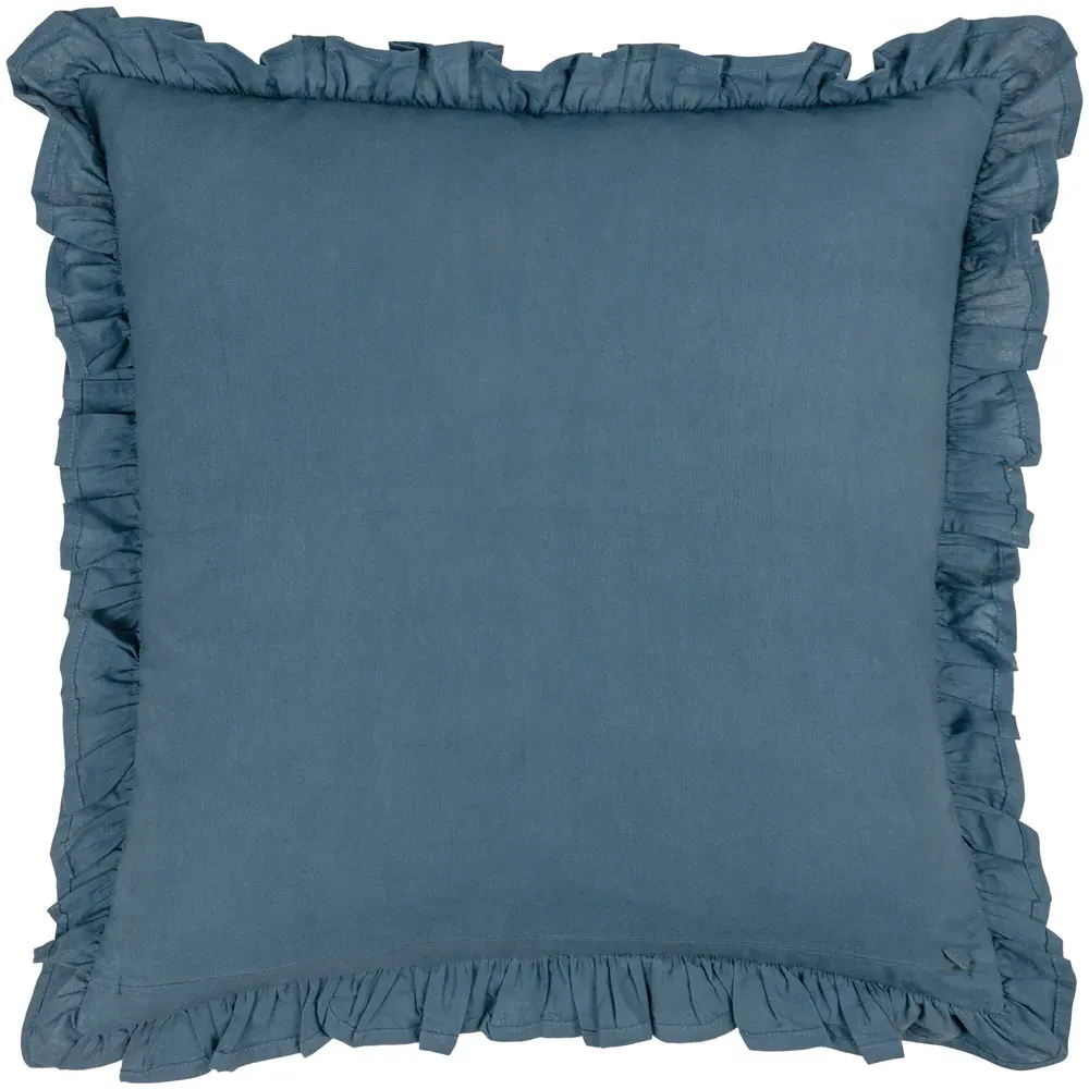 Montrose Floral Cushion with Fringe - Blue, Cotton