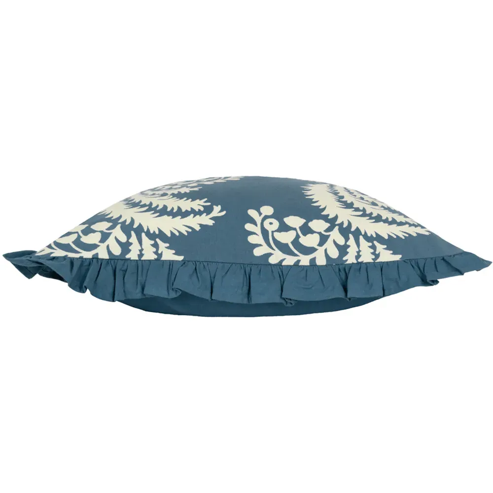 Montrose Floral Cushion with Fringe - Blue, Cotton