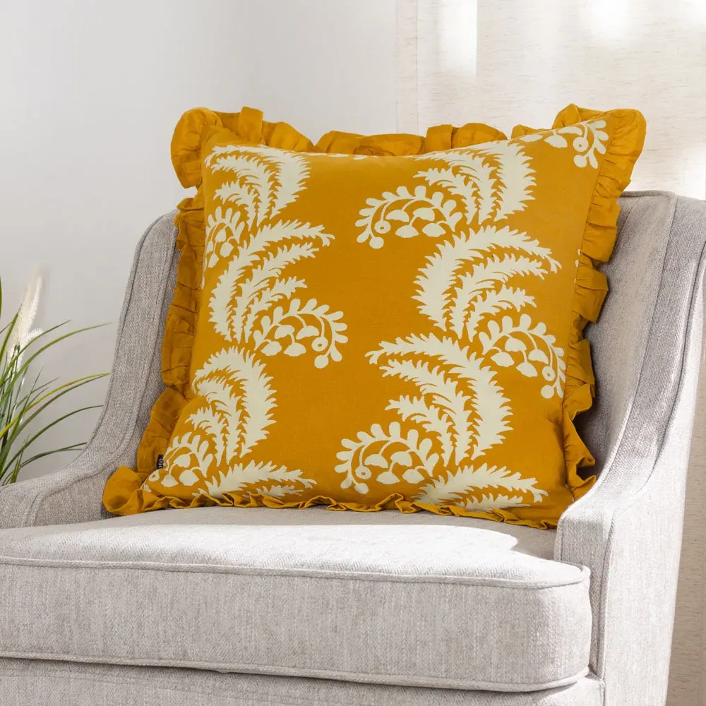 Montrose Floral Cushion with Fringe - Orange, Cotton