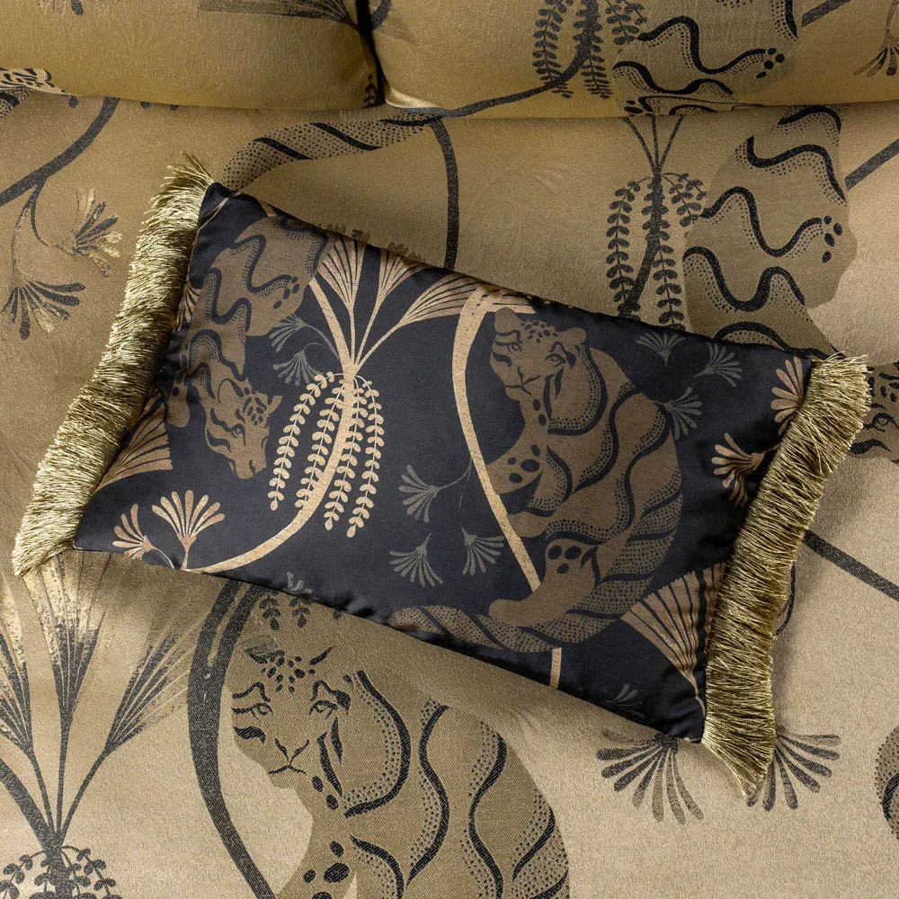 Moon Dusk Rectangular Cushion with Fringe - Black, Jacquard