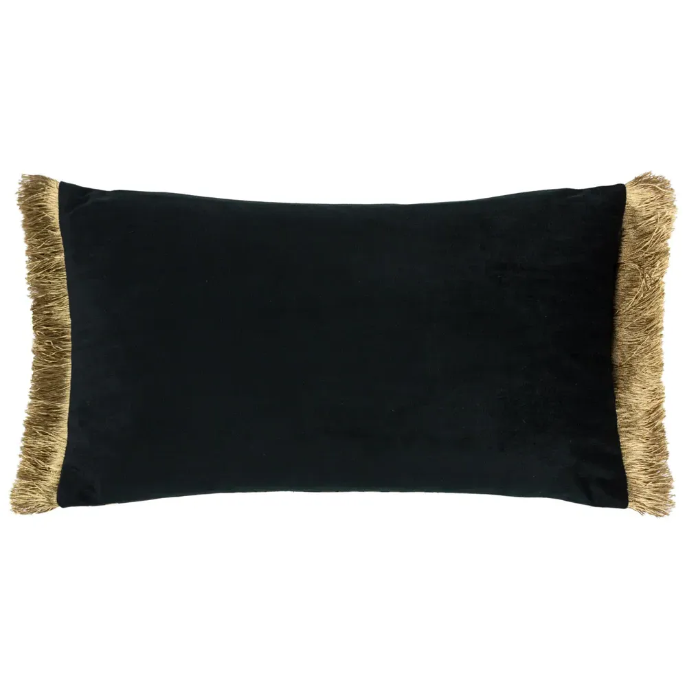 Moon Dusk Rectangular Cushion with Fringe - Black, Jacquard