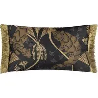 Moon Dusk Rectangular Cushion with Fringe - Black, Jacquard