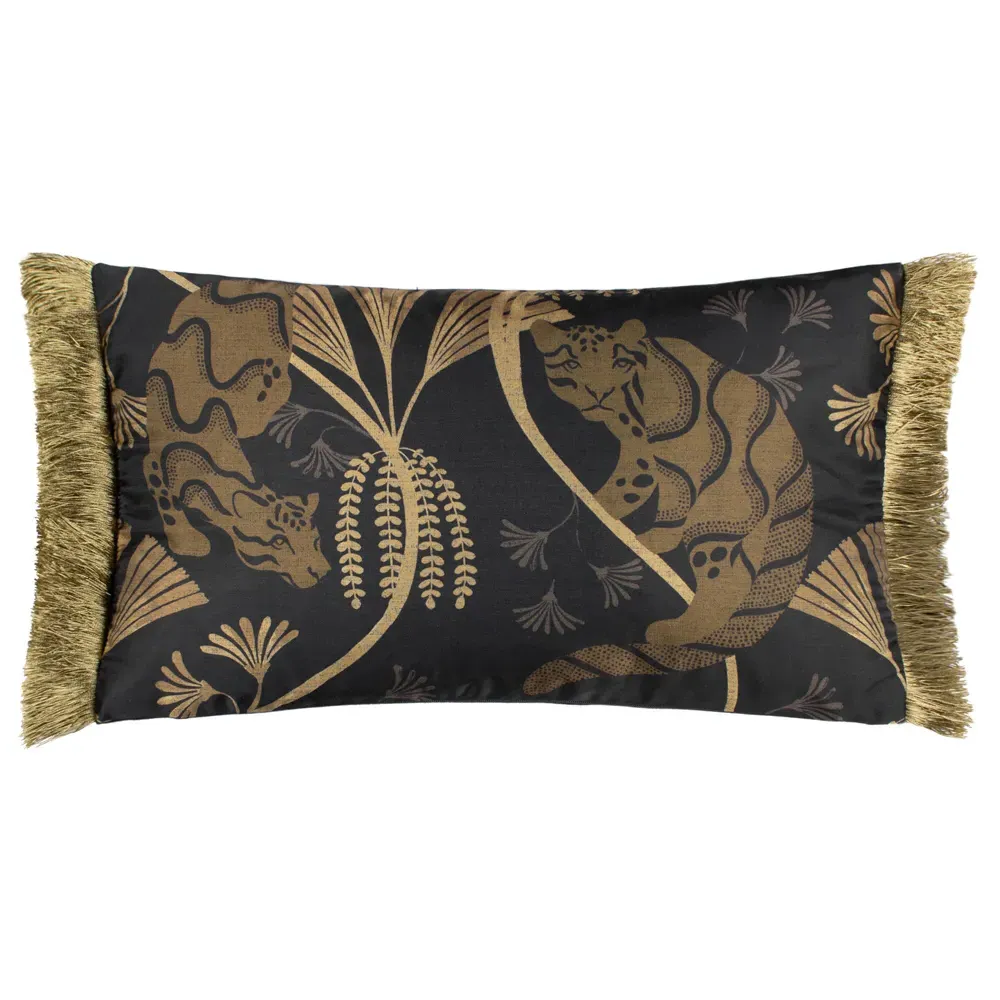 Moon Dusk Rectangular Cushion with Fringe - Black, Jacquard image