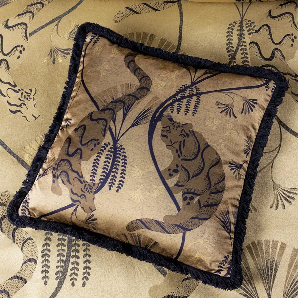 Moon Dusk Rectangular Cushion with Fringe - Gold, Jacquard