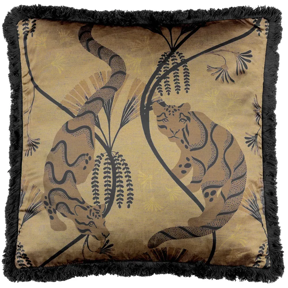 Moon Dusk Rectangular Cushion with Fringe - Gold, Jacquard