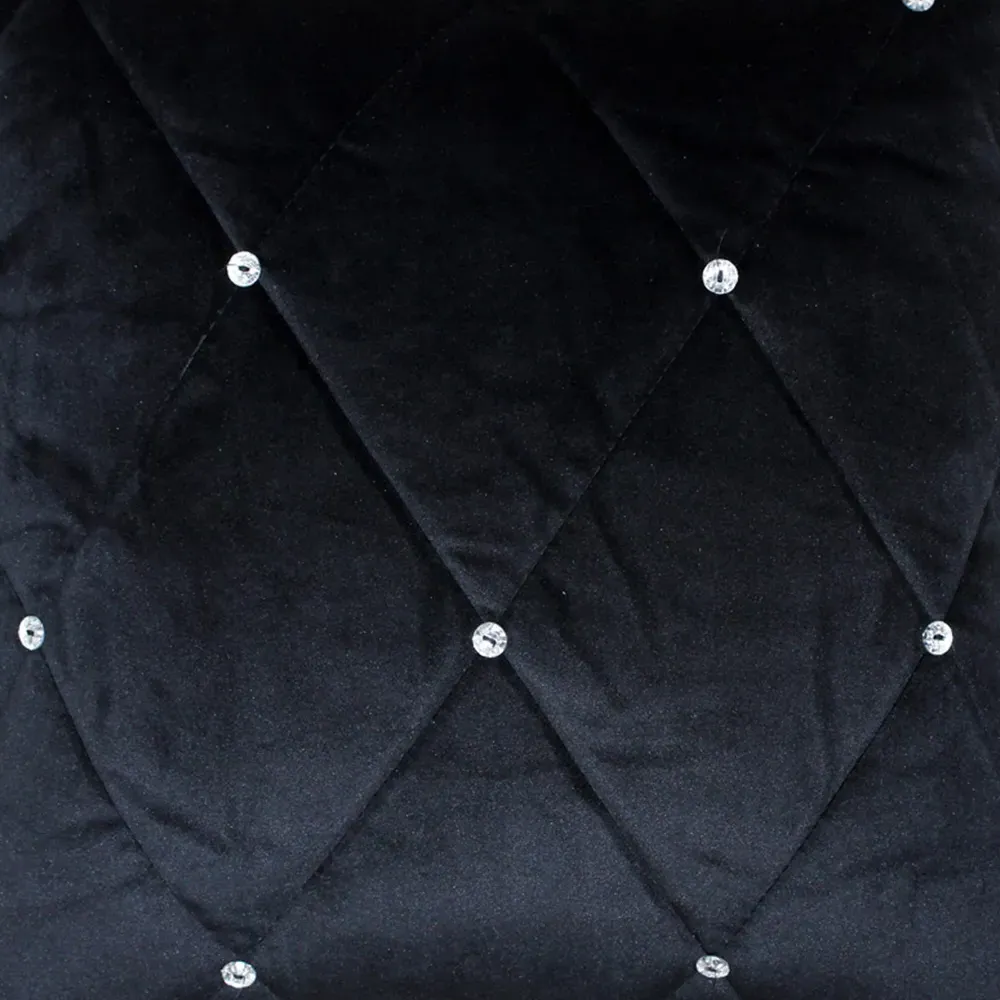 New Diamante Large Quilted Cushion - Black, Faux Velvet