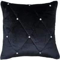 New Diamante Large Quilted Cushion - Black, Faux Velvet