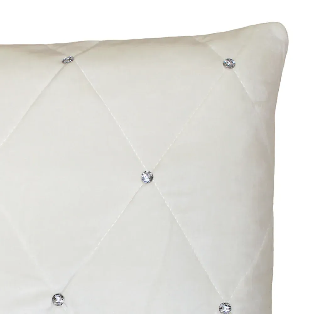 New Diamante Large Quilted Cushion - Cream, Faux Velvet