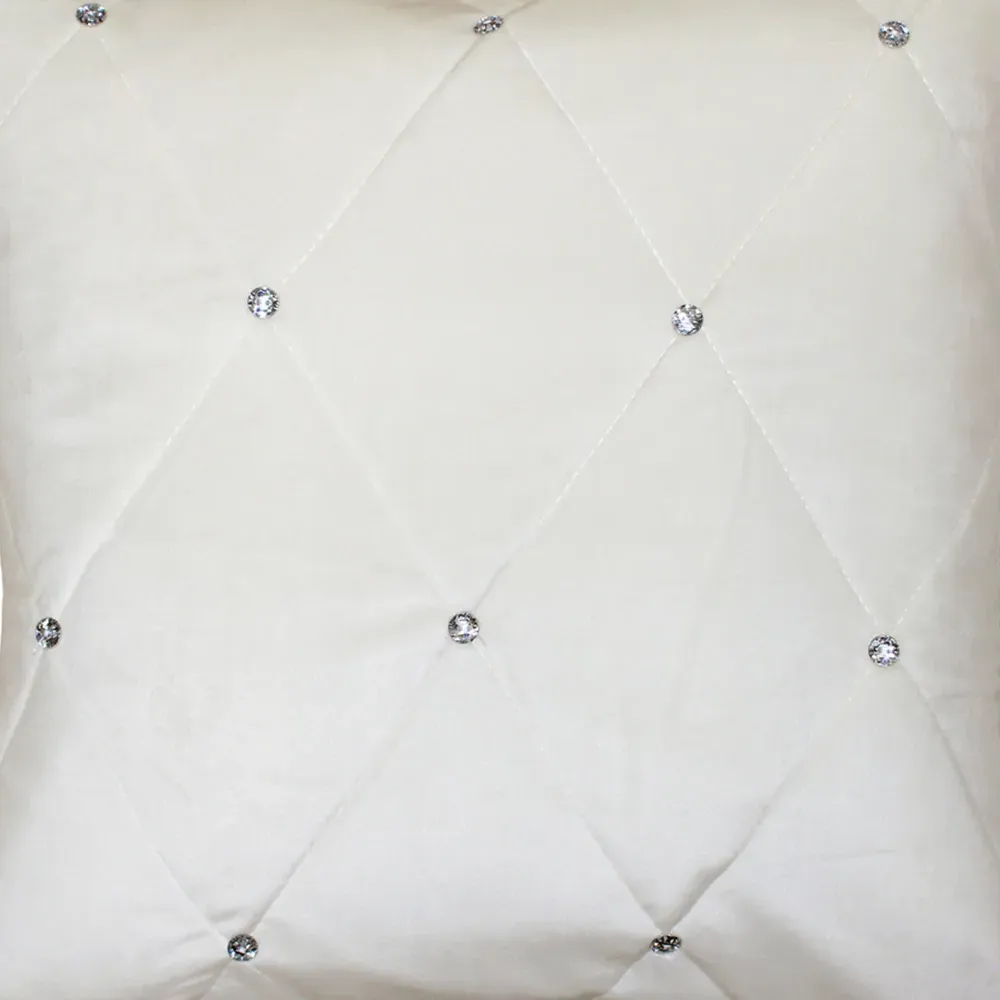New Diamante Large Quilted Cushion - Cream, Faux Velvet