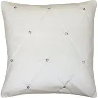 New Diamante Large Quilted Cushion - Cream, Faux Velvet