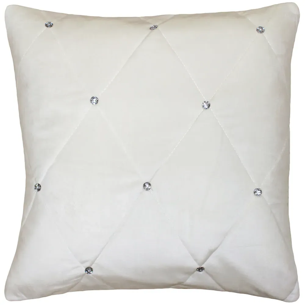 New Diamante Large Quilted Cushion - Cream, Faux Velvet image