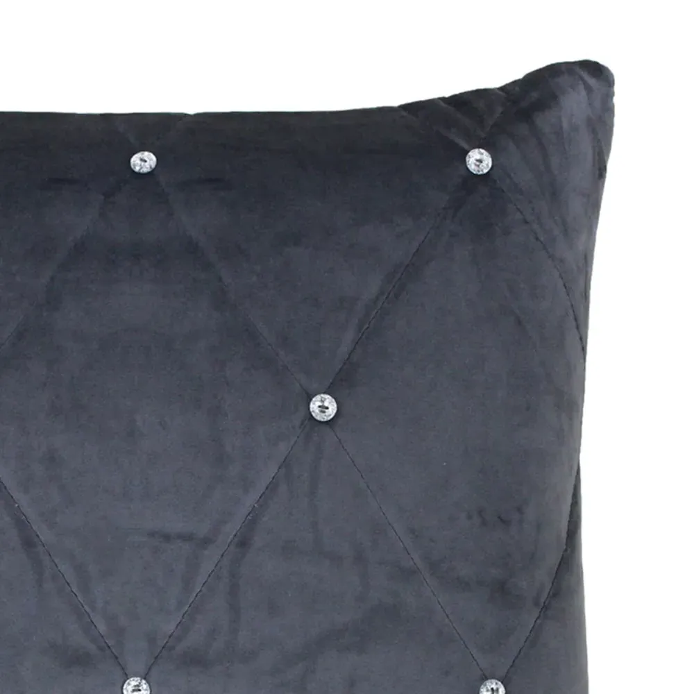 New Diamante Large Quilted Cushion - Pewter, Faux Velvet