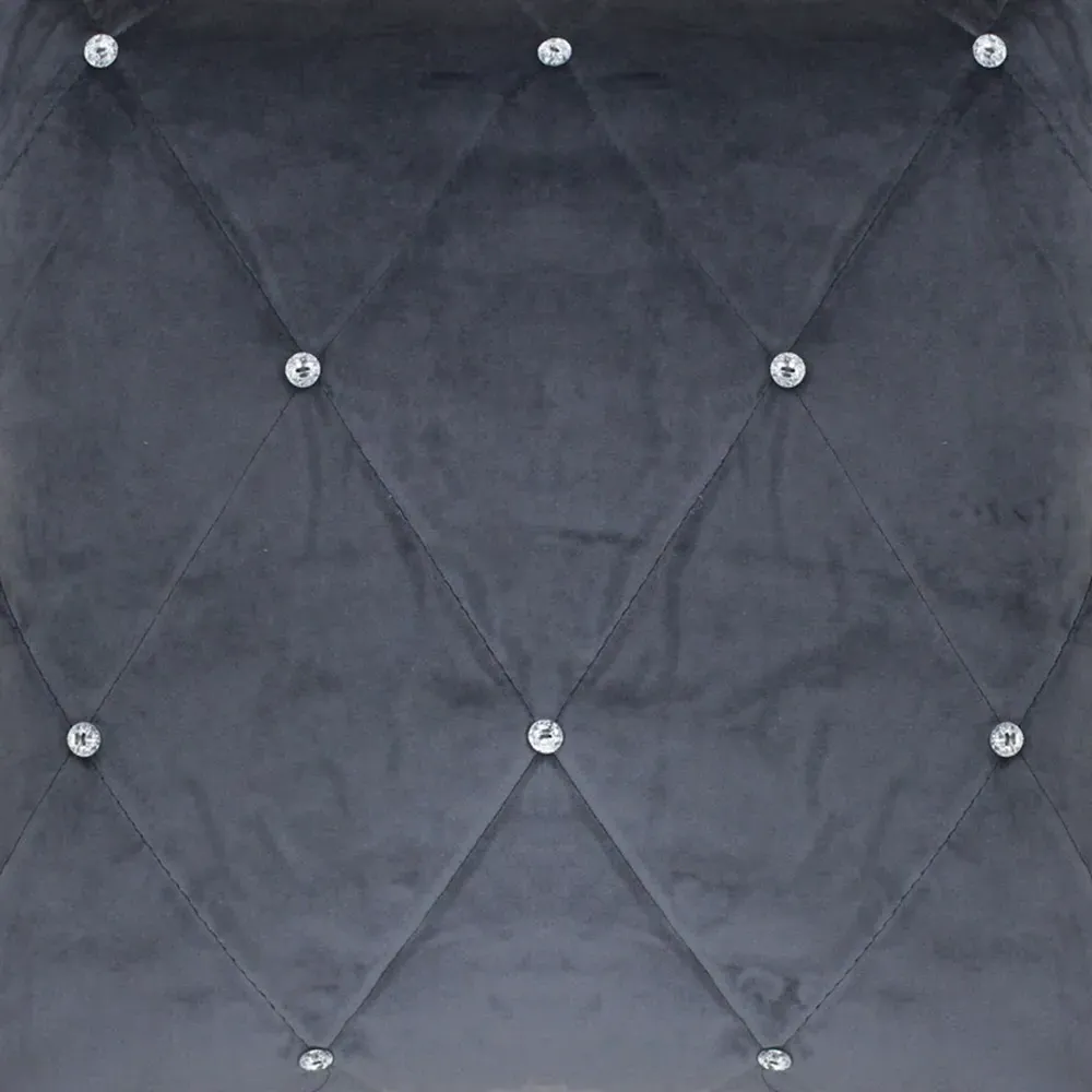 New Diamante Large Quilted Cushion - Pewter, Faux Velvet