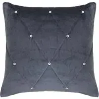 New Diamante Large Quilted Cushion - Pewter, Faux Velvet