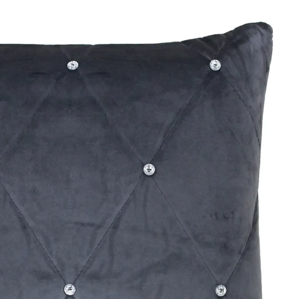 New Diamante Quilted Cushion - Pewter, Faux Velvet