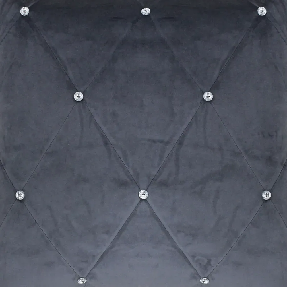 New Diamante Quilted Cushion - Pewter, Faux Velvet