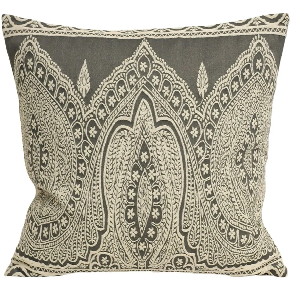 Paisley Printed Cushion - Grey, Polycotton