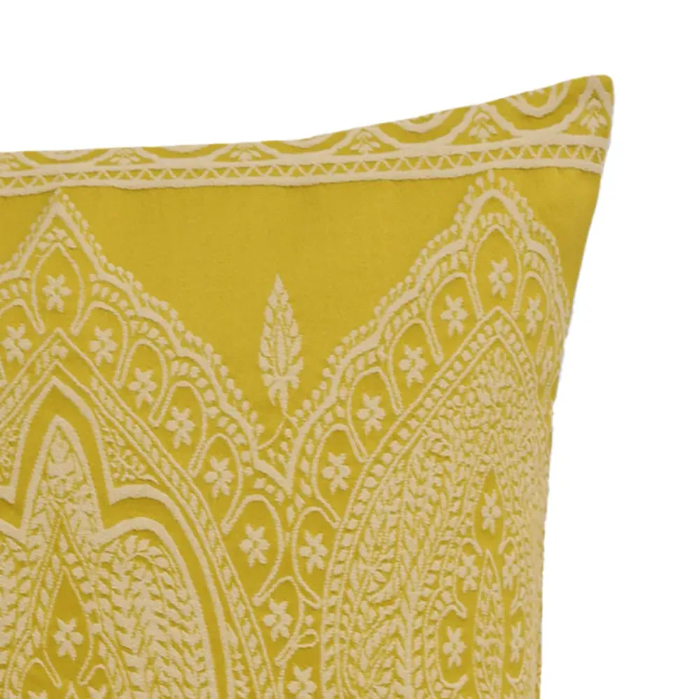 Paisley Printed Cushion - Yellow, Polycotton