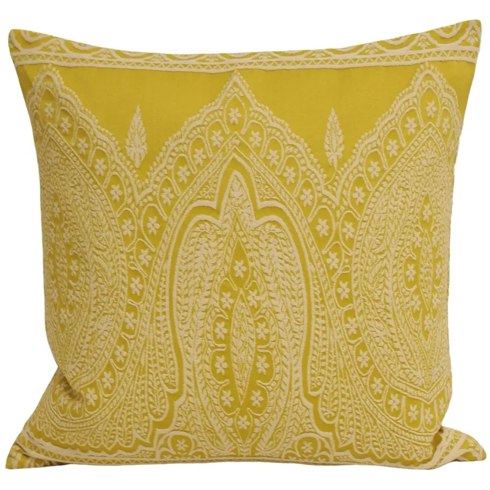 Paisley Printed Cushion - Yellow, Polycotton image